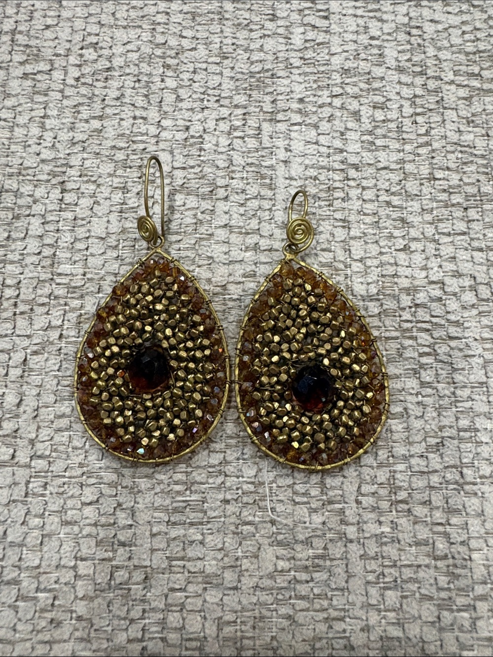 Gold-Tone Teardrop Beaded Earrings with Amber Accent - Women Jewelry